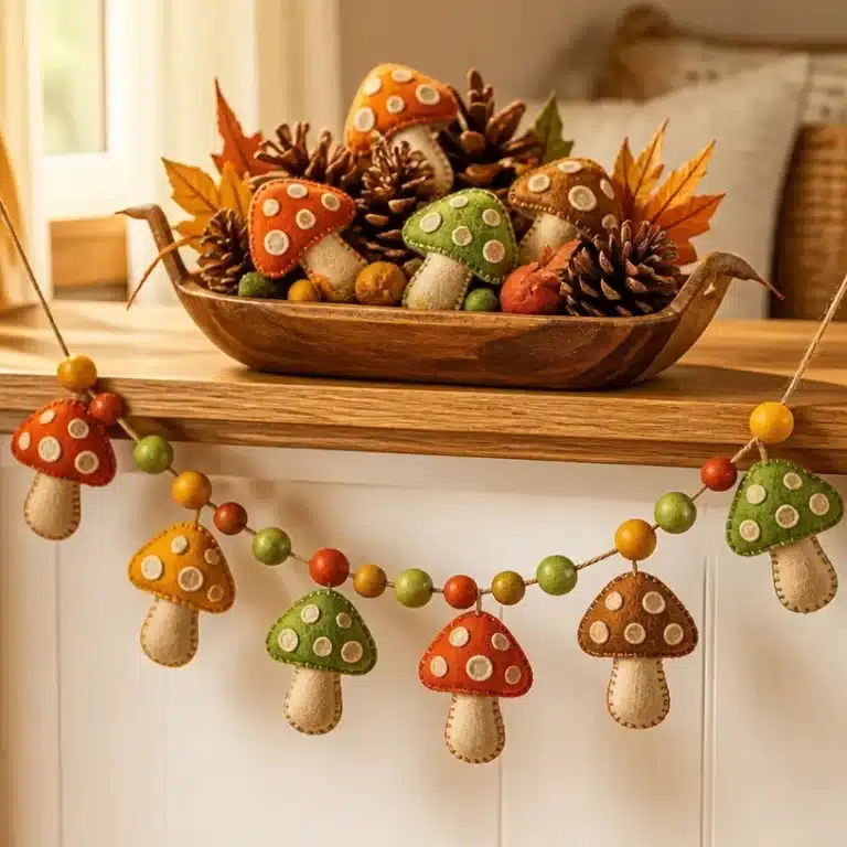 Felt 70s Mushroom Garland 8 Felt 70s mushroom garland for vibrant home decor