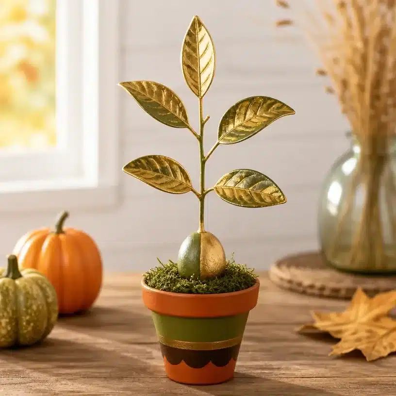 Mini Planter Avocado-Gold Leaf Porch Topiary 197 Mini Planter Avocado-Gold Leaf Porch Topiary