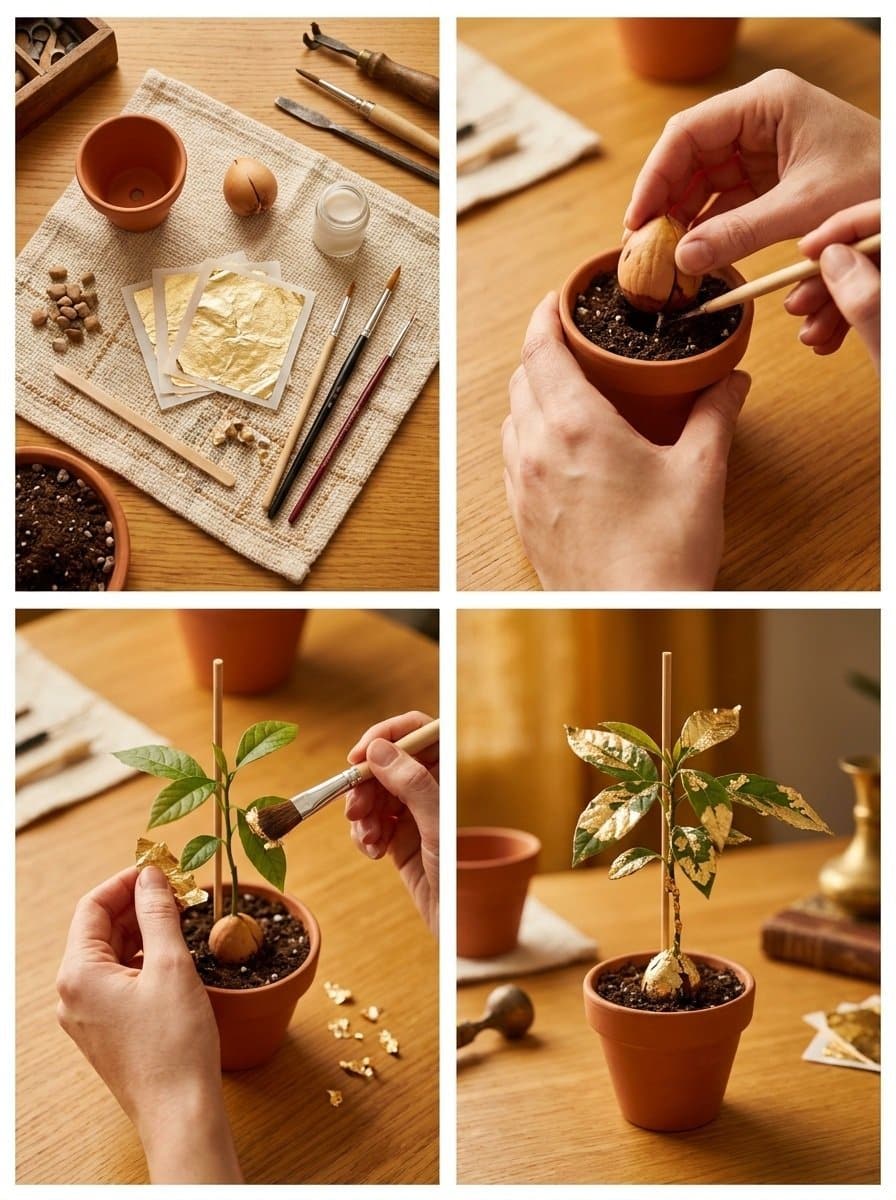 Mini Planter Avocado-Gold Leaf Porch Topiary 2 Mini Planter Avocado-Gold Leaf Porch Topiary