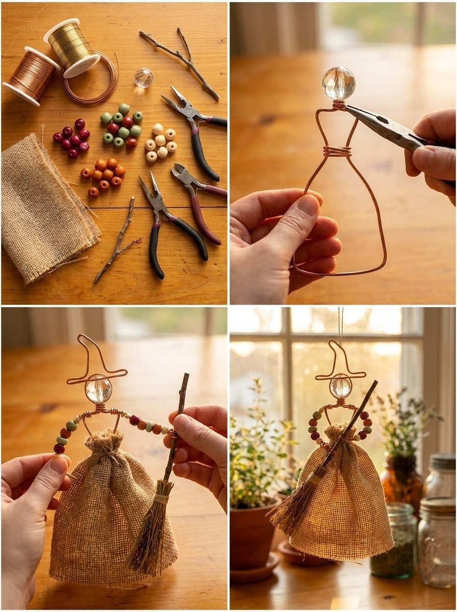 Suncatcher DIY With Wire and Bead Vintage Kitchen Witch 2 Wire and Bead Vintage Kitchen Witch Suncatcher DIY